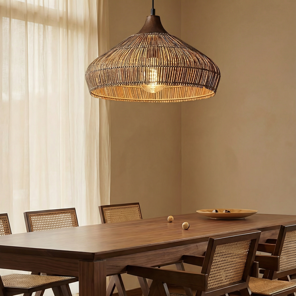 AeroWeave Woven Rattan Pendant Light For Kitchen Decor And Dining Spaces In Modern Homes