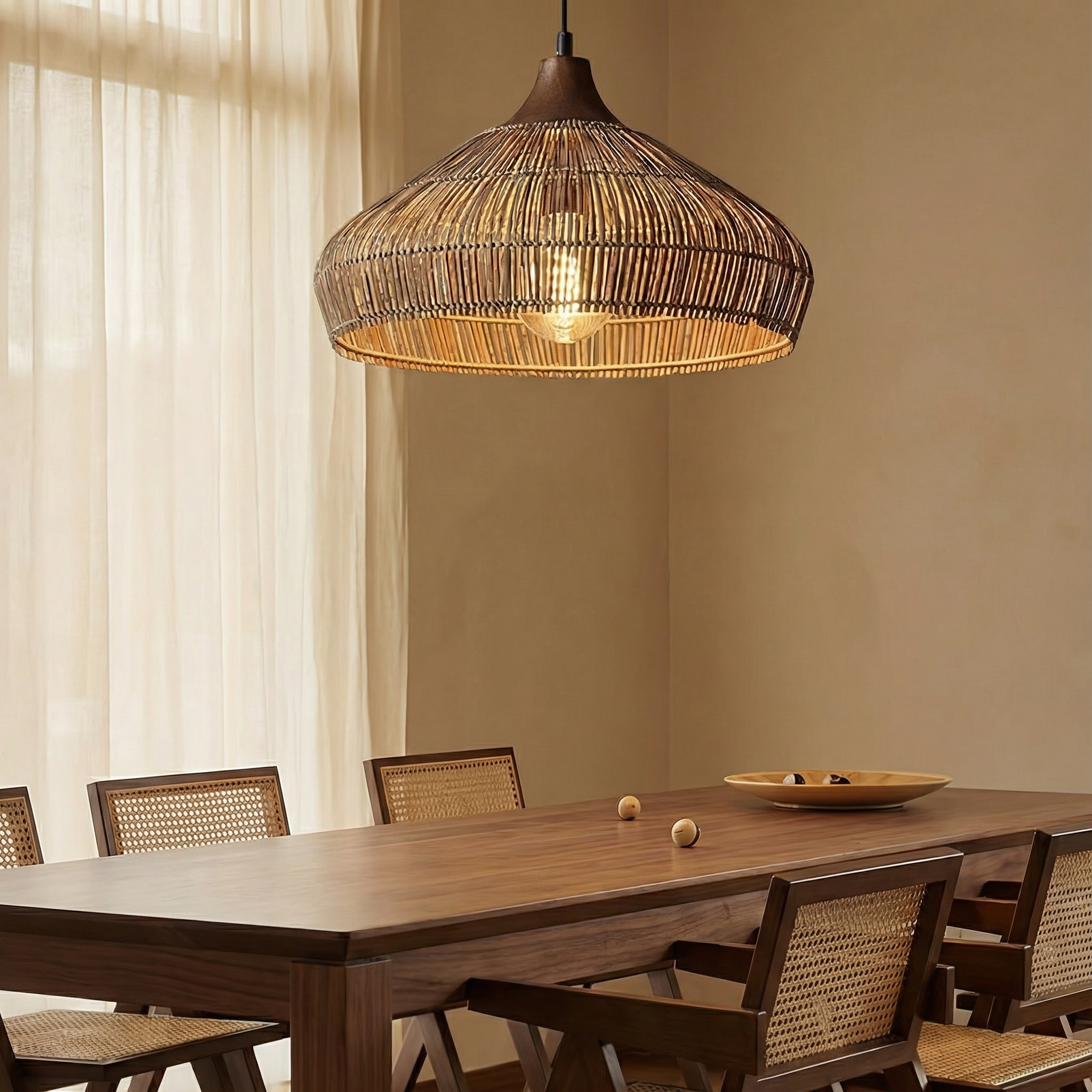 AeroWeave Woven Rattan Pendant Light For Kitchen Decor And Dining Spaces In Modern Homes