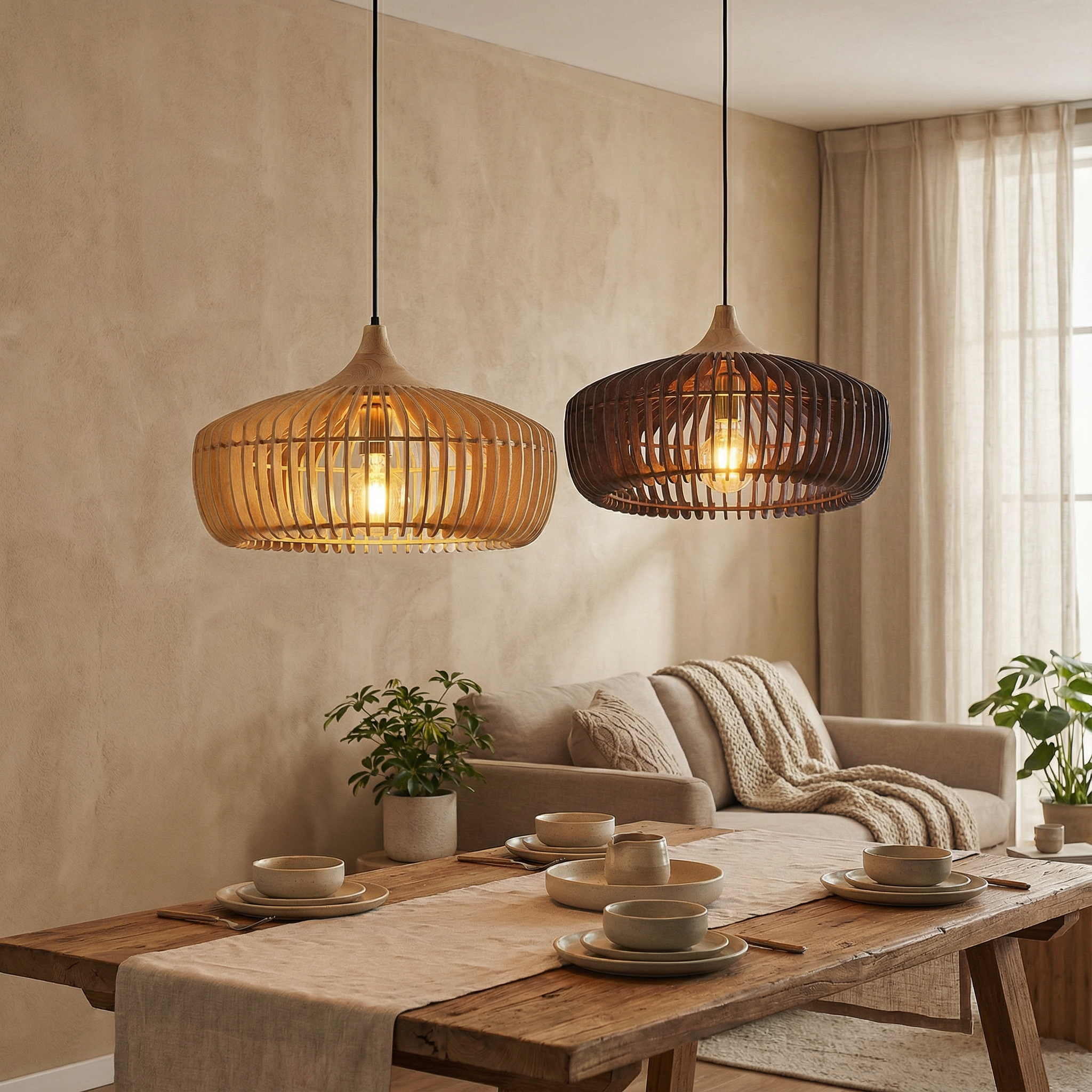 Elmora Nordic Pendant Light For Kitchen With Natural Wood Finish And Clean Silhouette