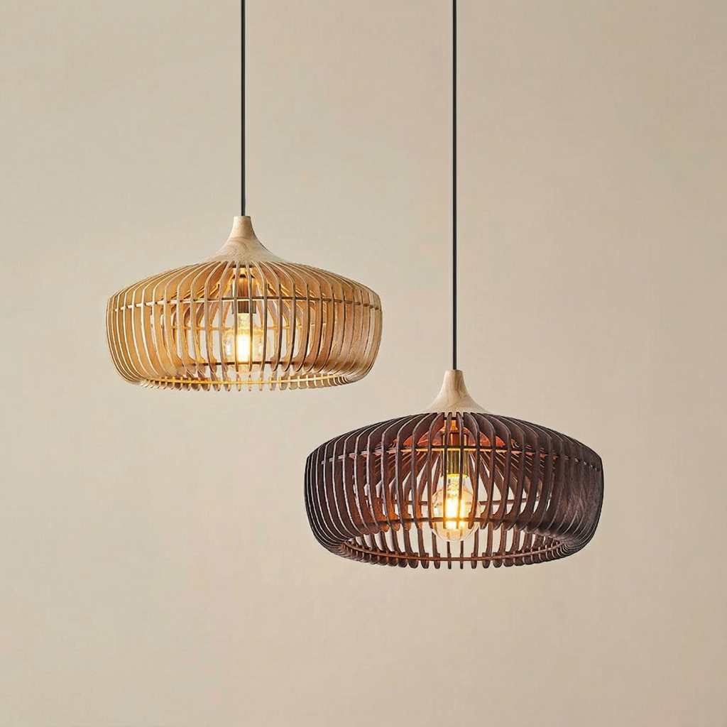 Elmora Nordic Pendant Light For Kitchen With Natural Wood Finish And Clean Silhouette