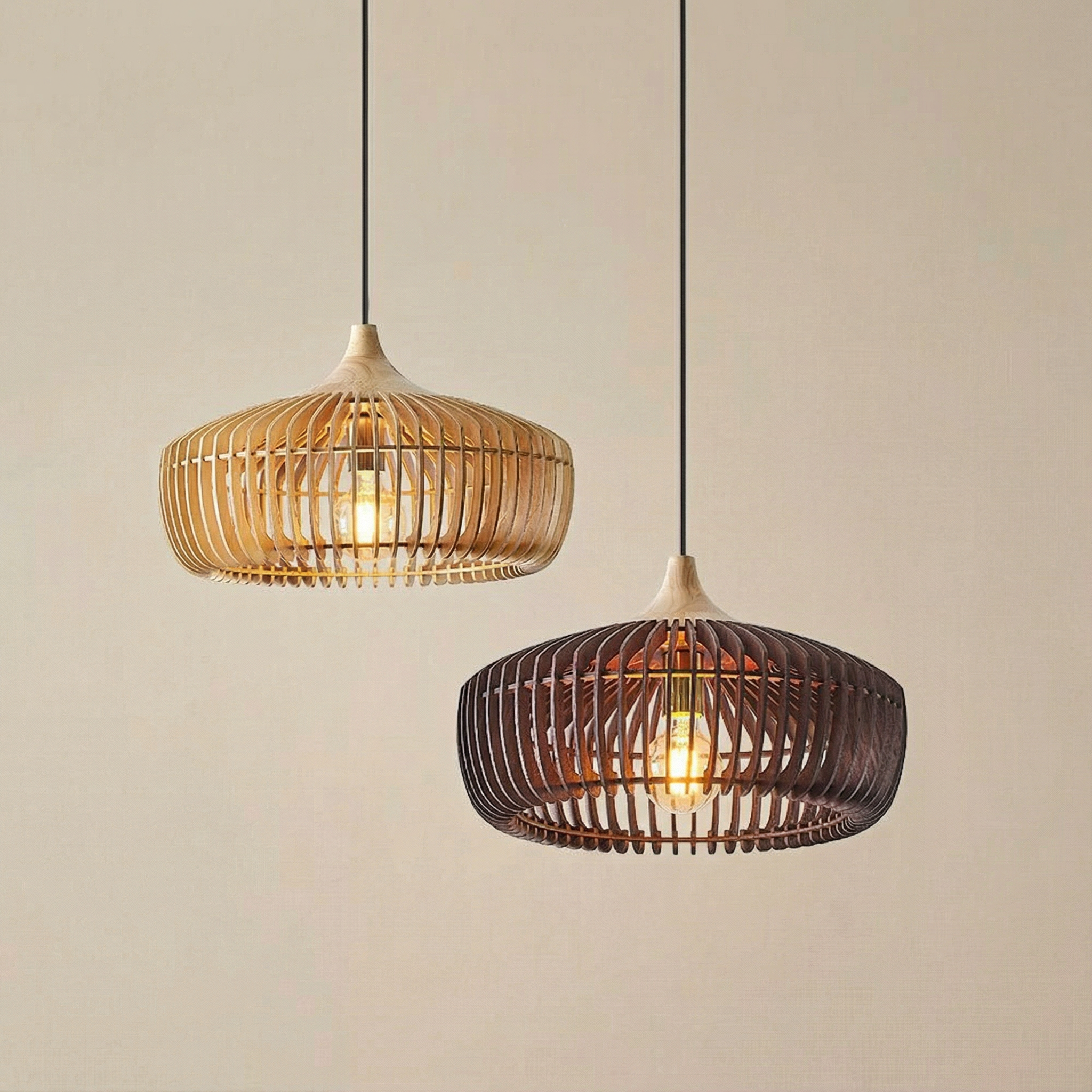 Elmora Nordic Pendant Light For Kitchen With Natural Wood Finish And Clean Silhouette