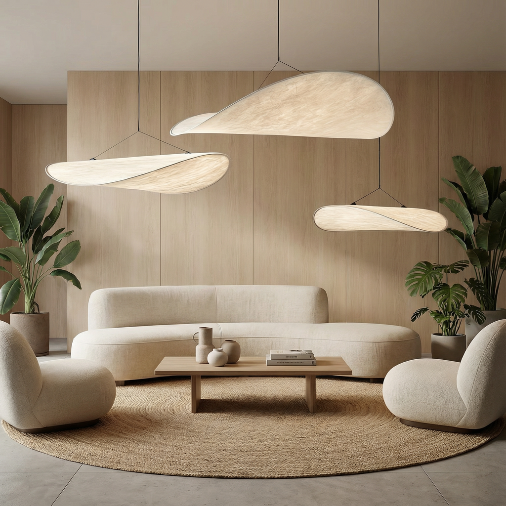 LumaSilk Japandi Style Pendant Light With Clean Minimalist Design For Modern Rooms