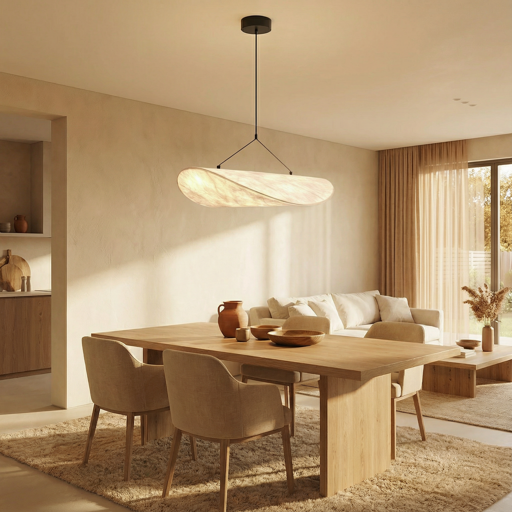 LumaSilk Japandi Style Pendant Light With Clean Minimalist Design For Modern Rooms