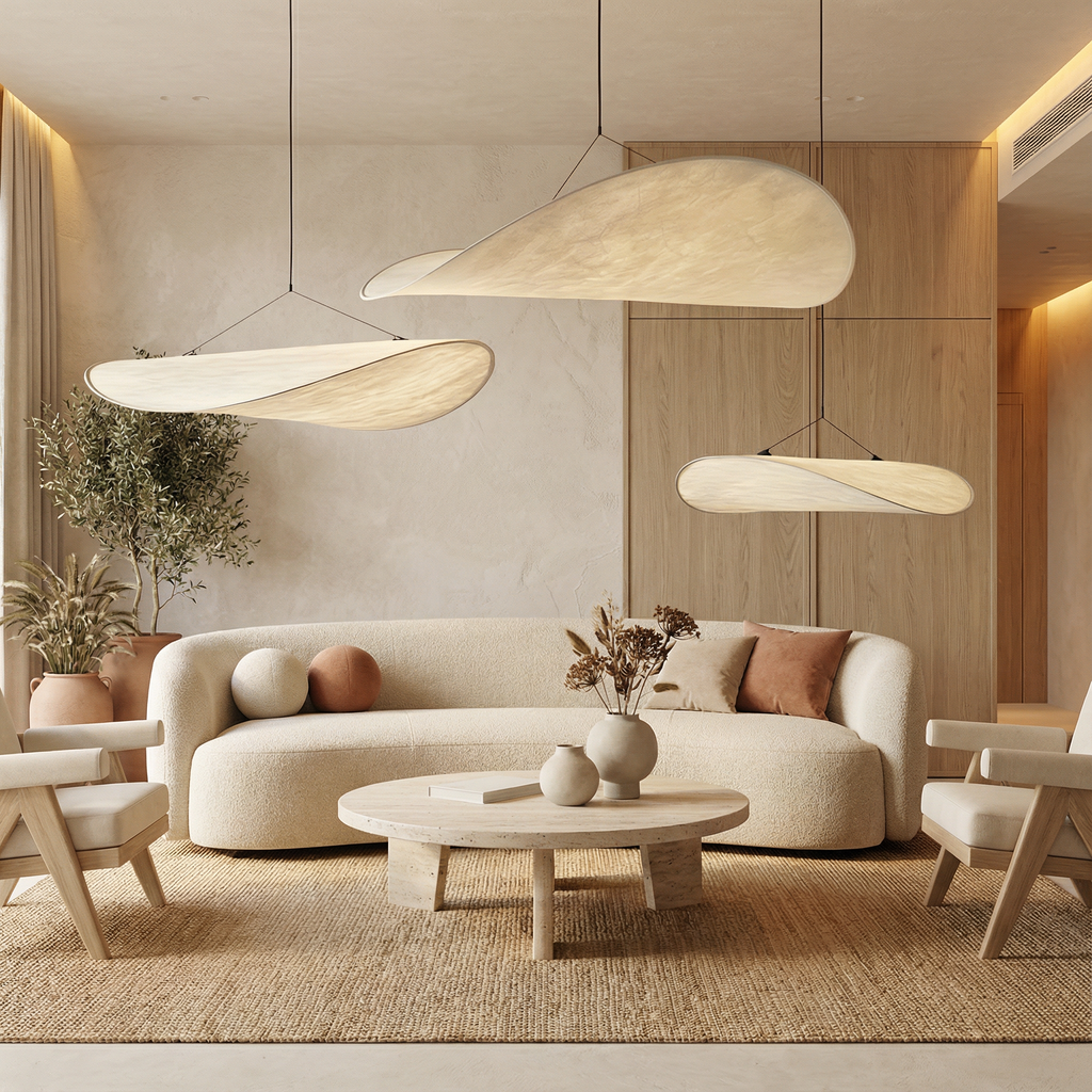 LumaSilk Japandi Style Pendant Light With Clean Minimalist Design For Modern Rooms