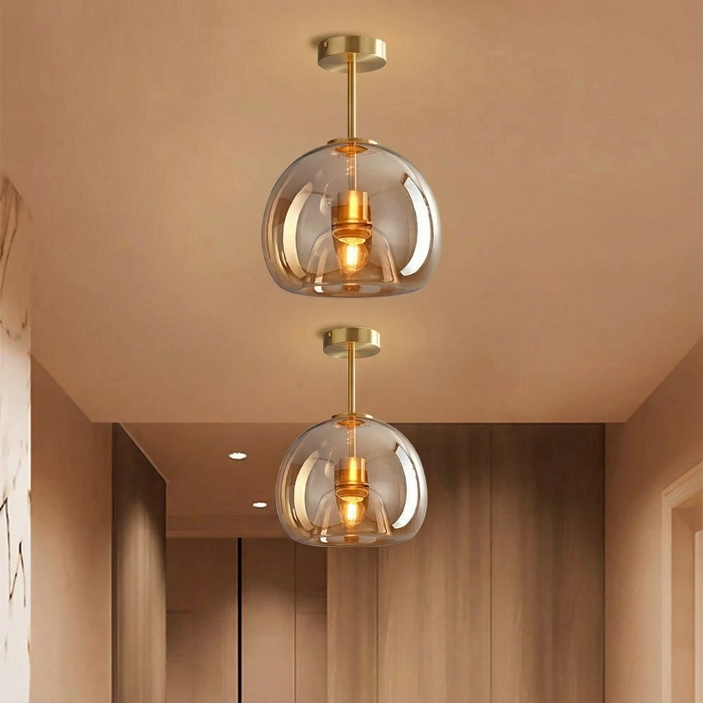 AstraLume Modern Copper Finish Flush Mount Light Fixture With Glass Shade For Hallways And Living Rooms