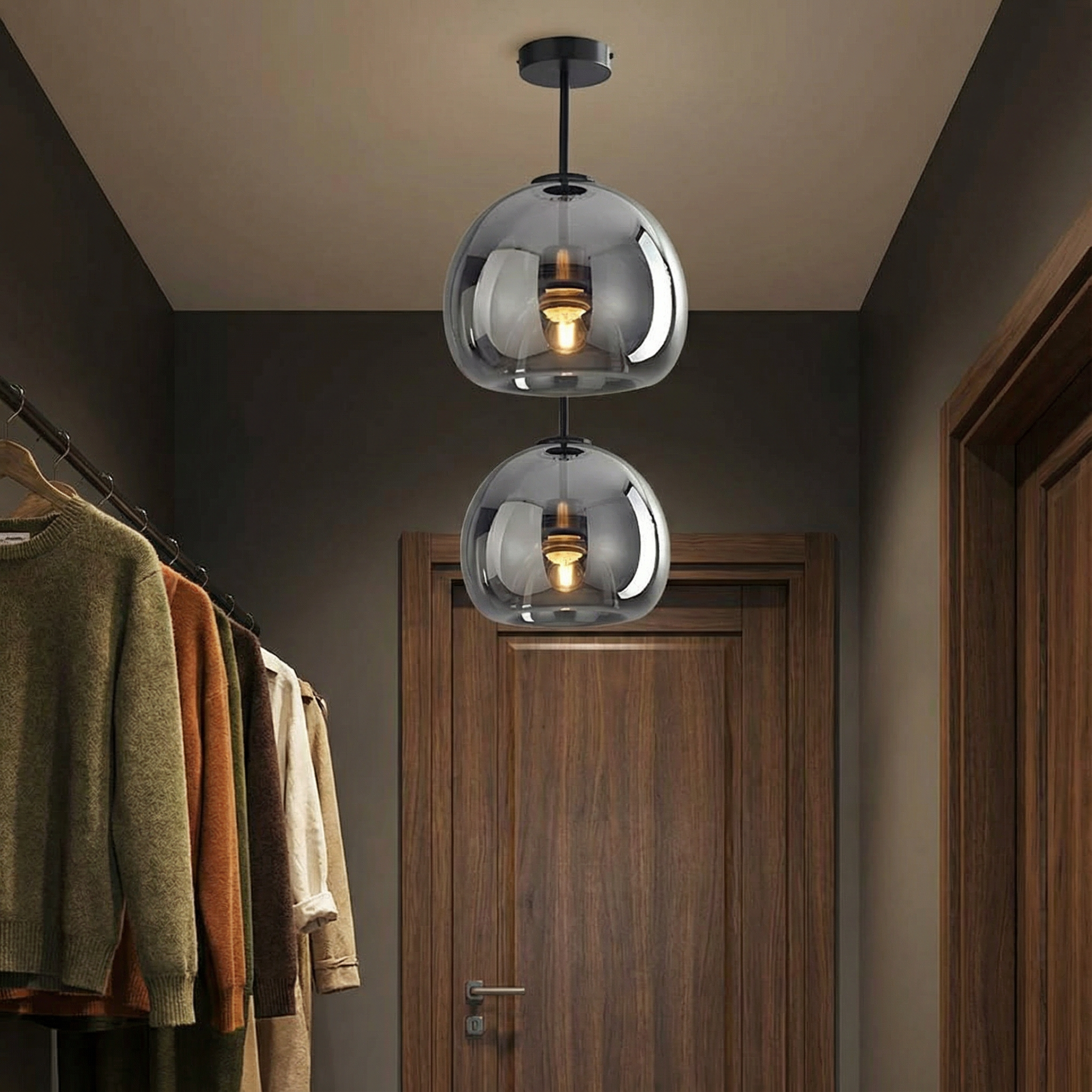 AstraLume Modern Copper Finish Flush Mount Light Fixture With Glass Shade For Hallways And Living Rooms