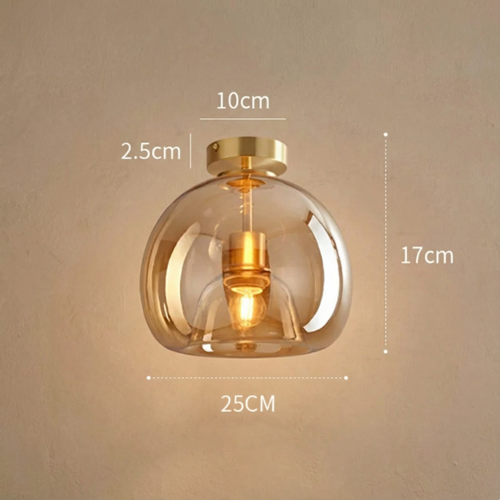 AstraLume Modern Copper Finish Flush Mount Light Fixture With Glass Shade For Hallways And Living Rooms