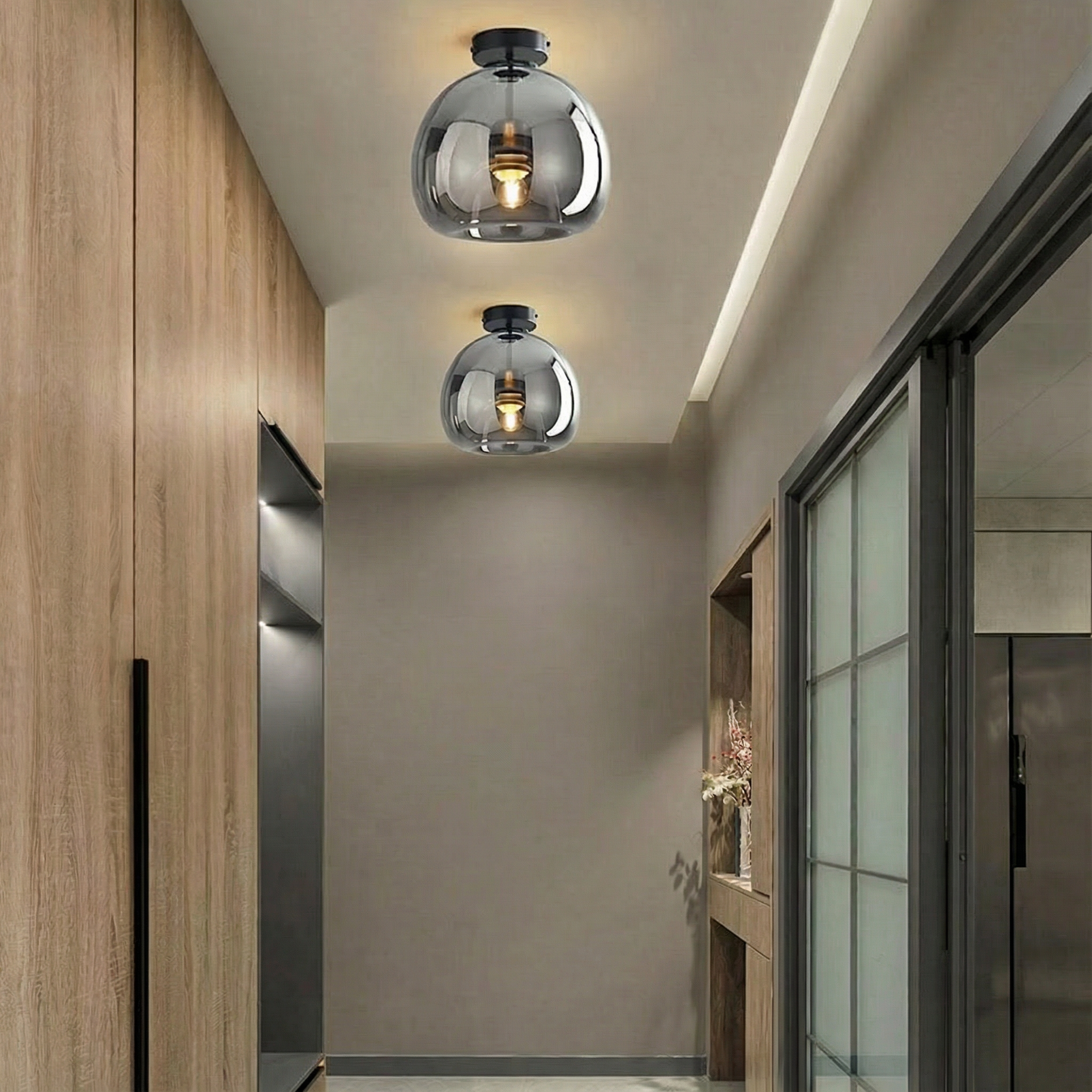 AstraLume Modern Copper Finish Flush Mount Light Fixture With Glass Shade For Hallways And Living Rooms