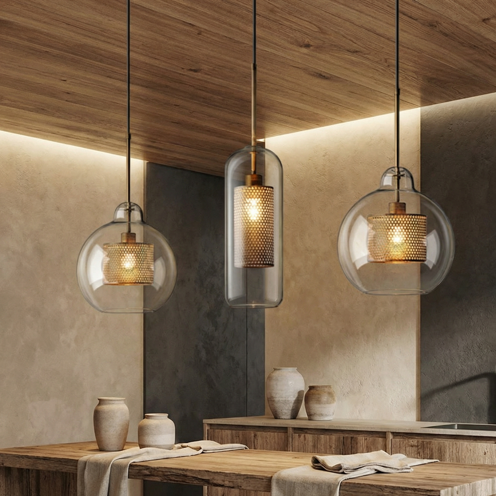 LuminaArc Adjustable Glass Pendant Light For Kitchen Space Modern Ceiling Fixture