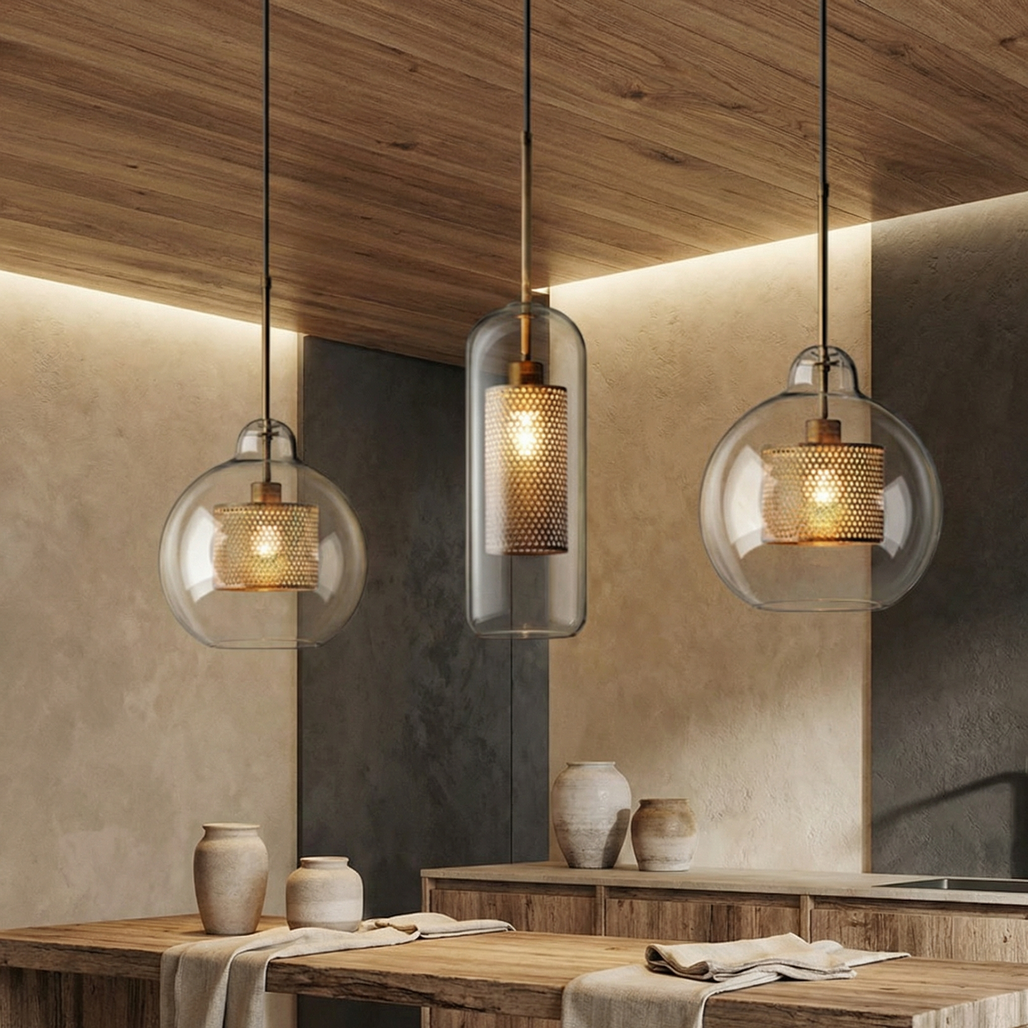 LuminaArc Adjustable Glass Pendant Light For Kitchen Space Modern Ceiling Fixture
