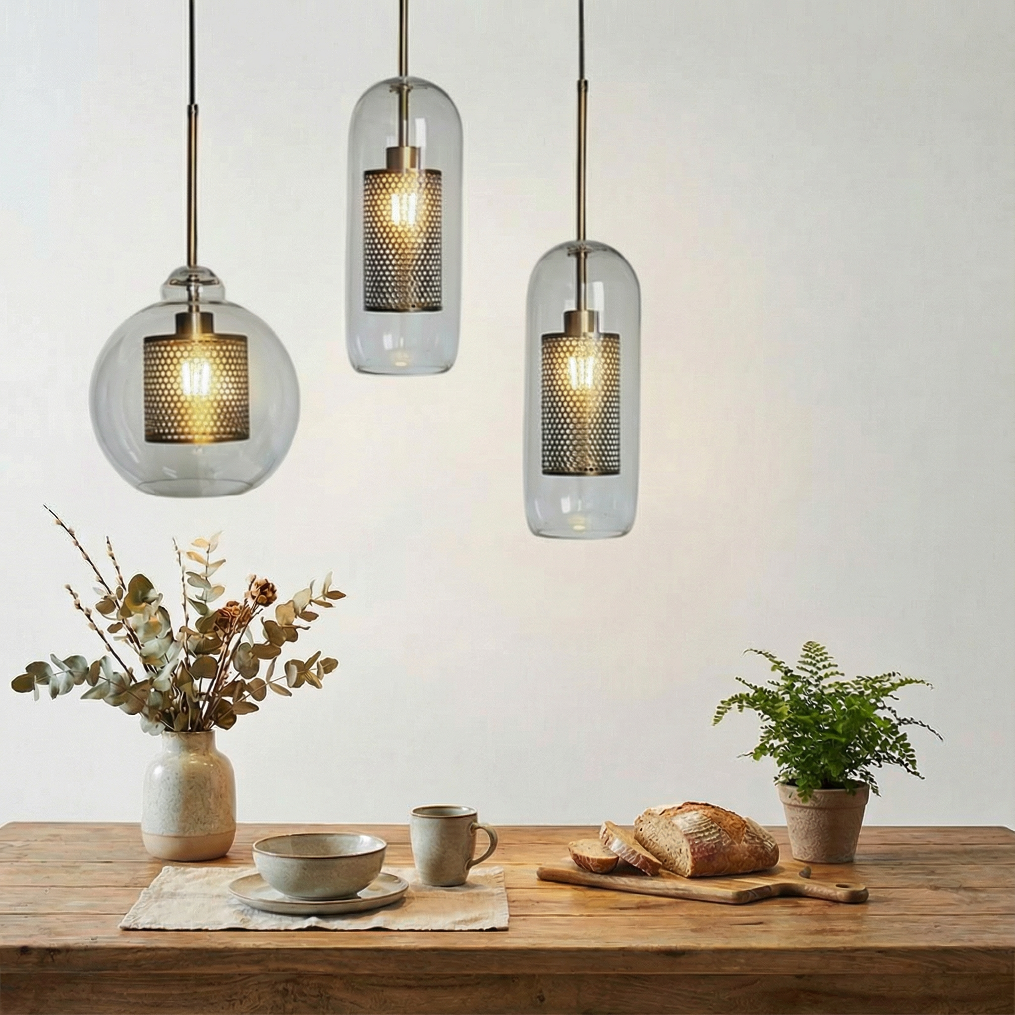 LuminaArc Adjustable Glass Pendant Light For Kitchen Space Modern Ceiling Fixture