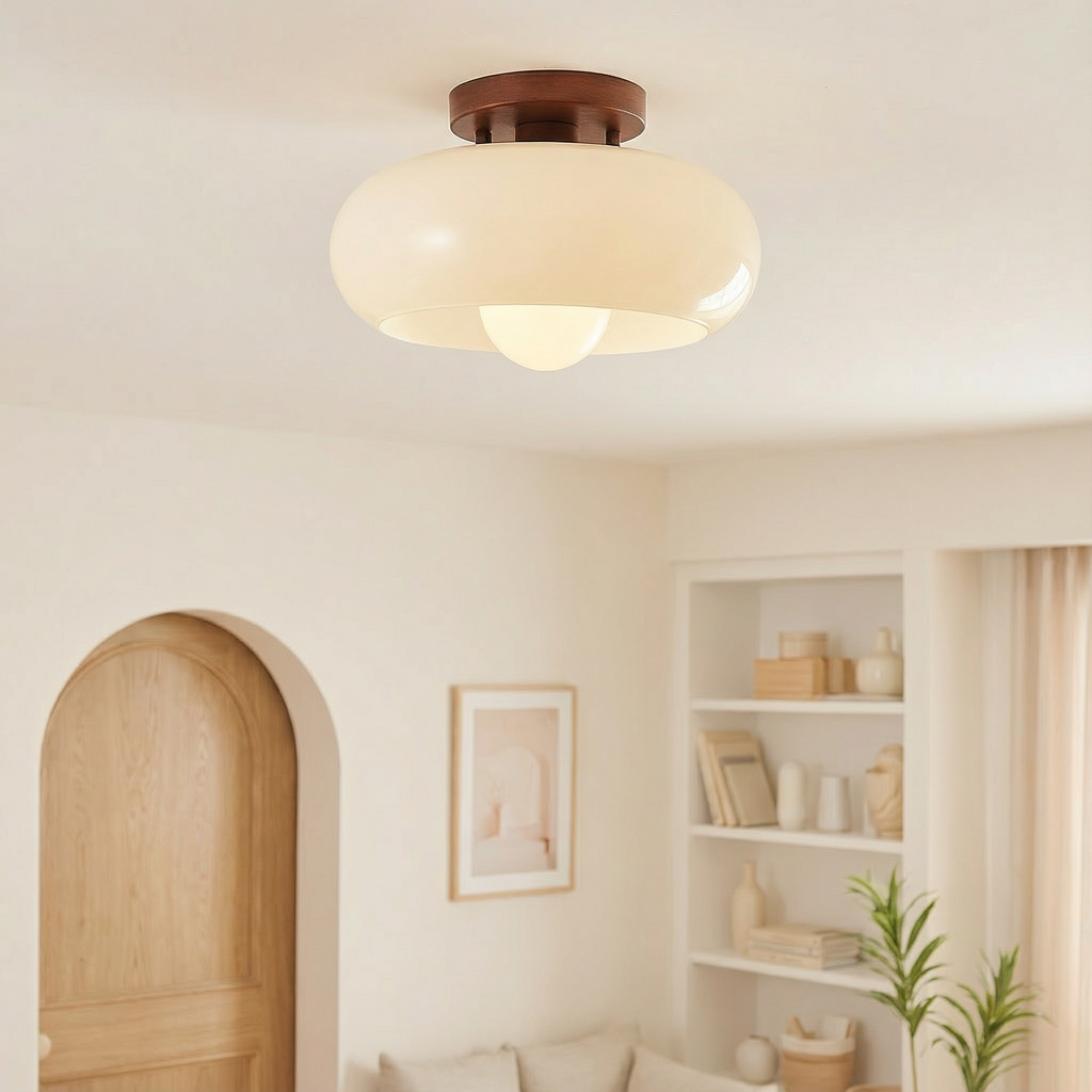 LumaGlow Cream Finish Minimalist Flush Mount Ceiling Light Fixture For Modern Interiors