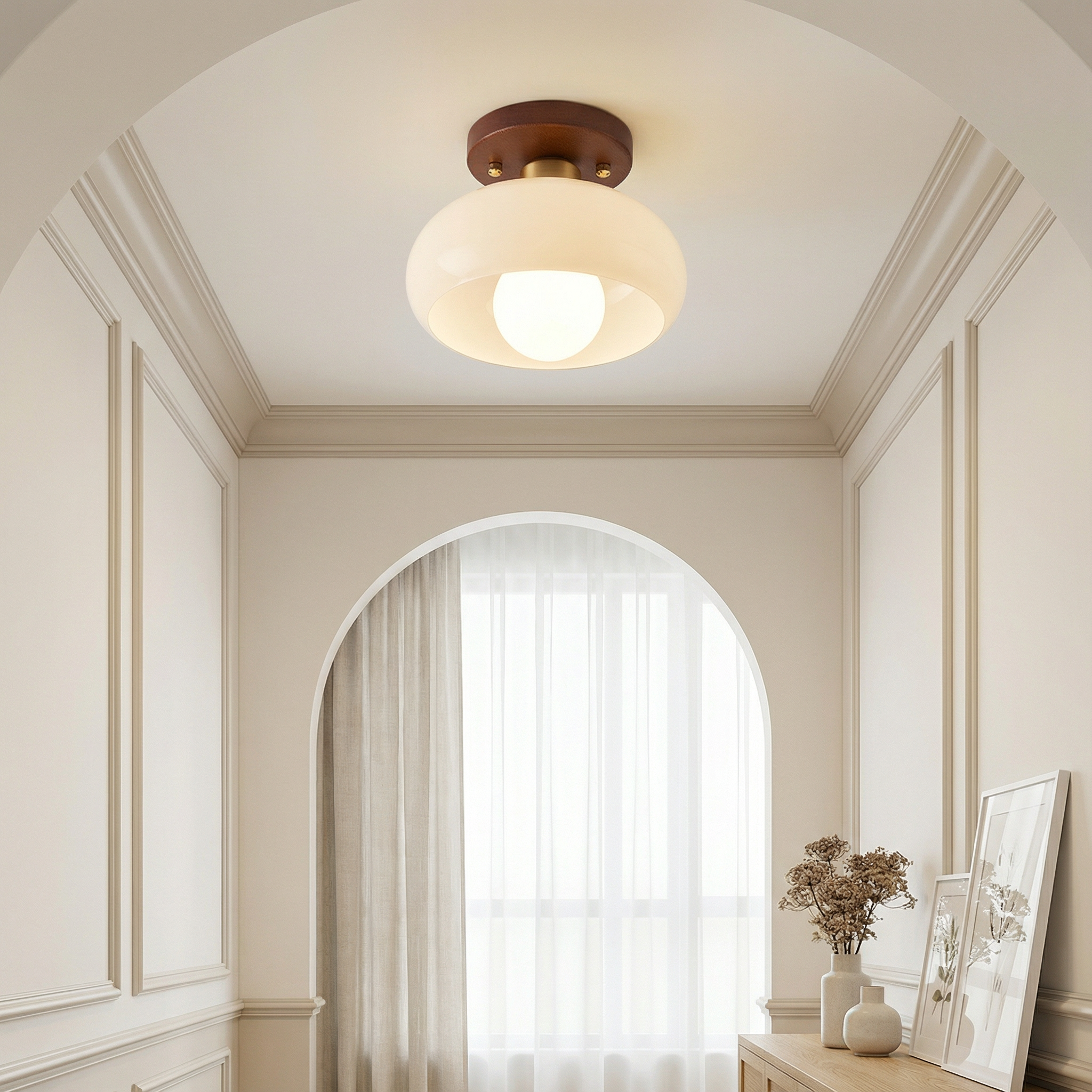 LumaGlow Cream Finish Minimalist Flush Mount Ceiling Light Fixture For Modern Interiors