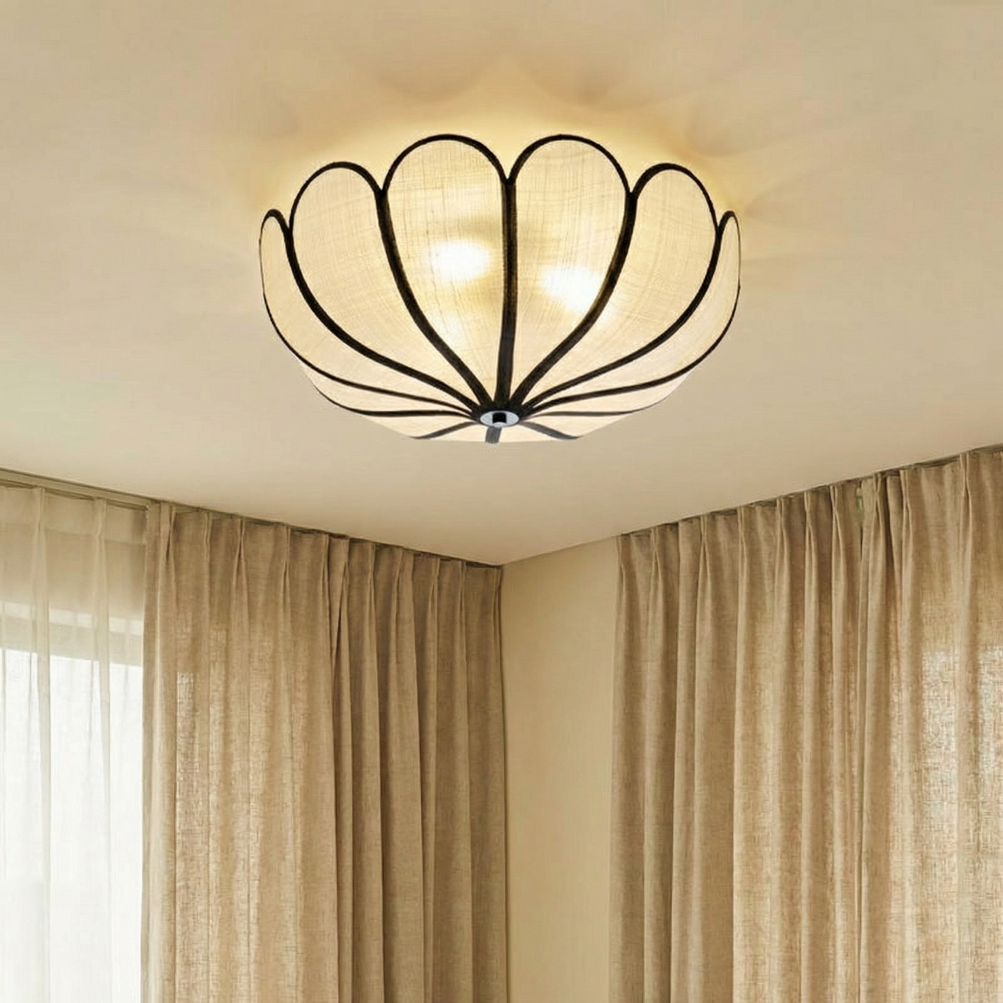 BreezeWeave Elegant Handwoven LED Ceiling Light With Flush Mount Fixture For Modern Rooms