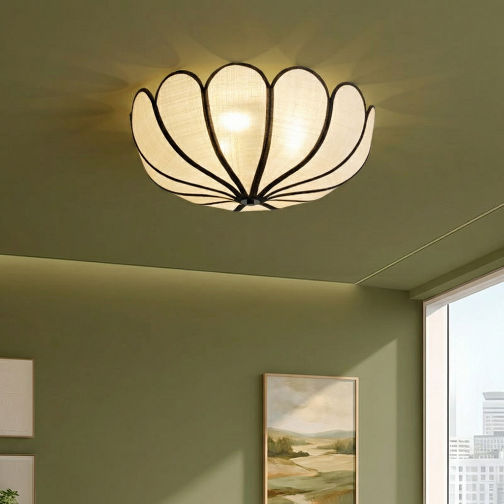 BreezeWeave Elegant Handwoven LED Ceiling Light With Flush Mount Fixture For Modern Rooms