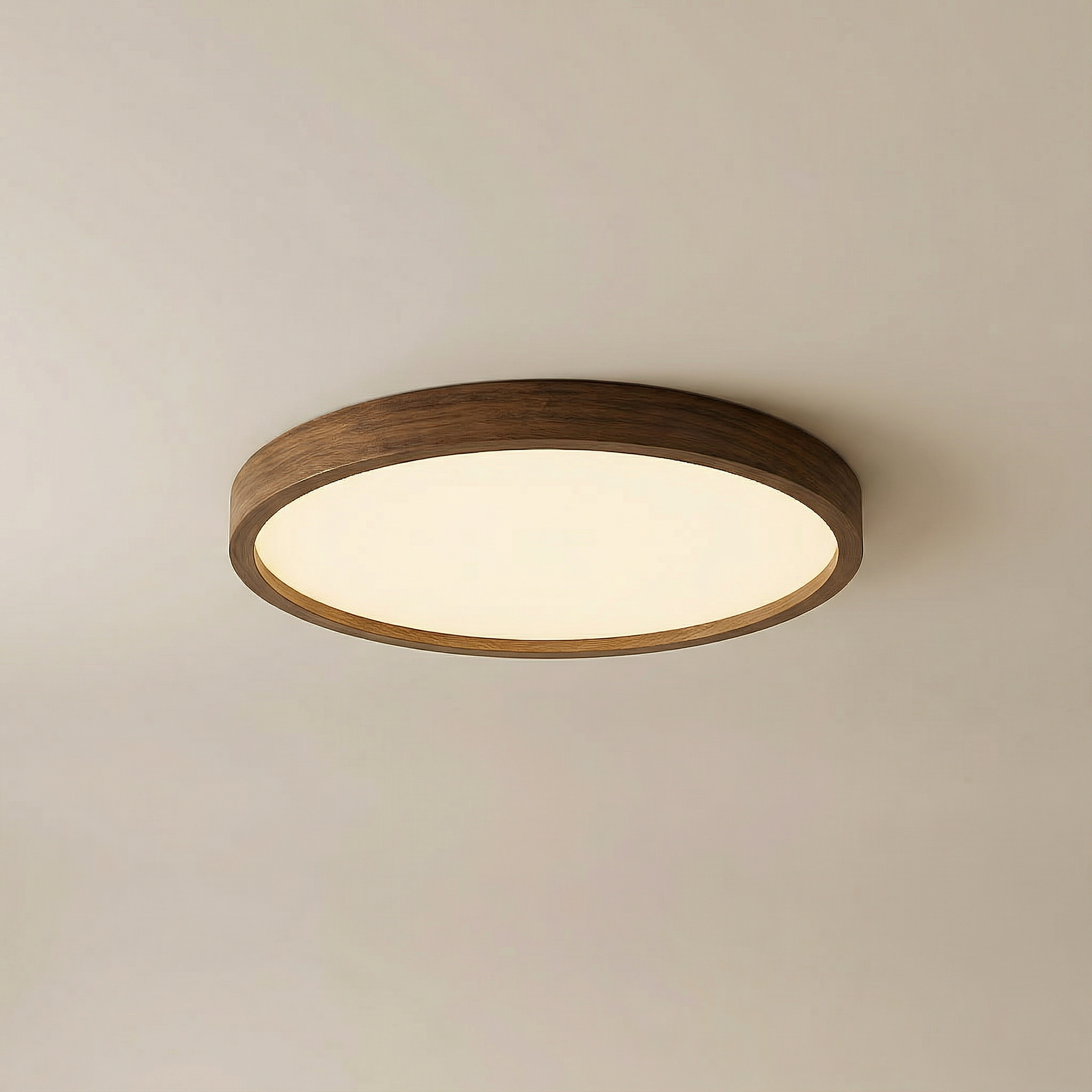 TimberGlow Warm Woodgrain Flush-Mount Ceiling Light For Modern Living Spaces And Rooms
