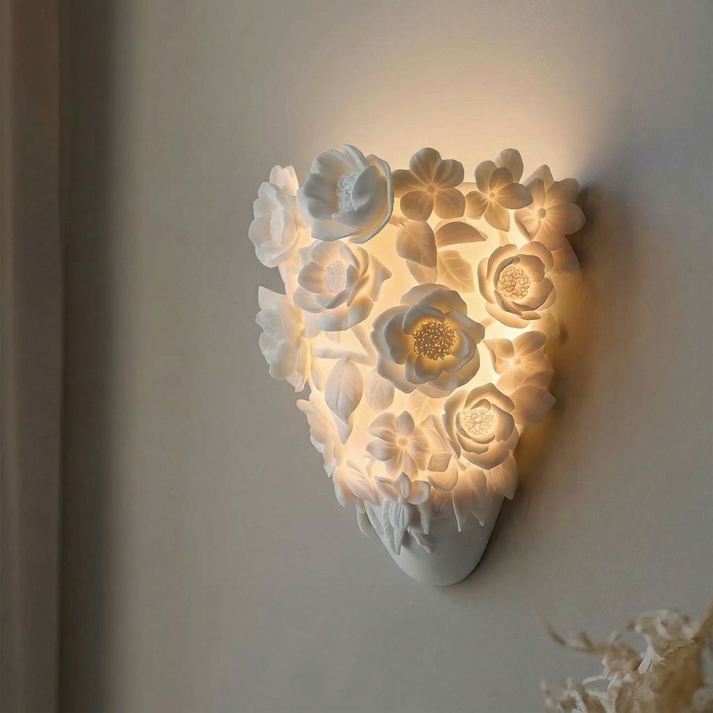 Delicate Floral Ceramic Wall Light Fixture For Gentle Led Illumination In Cozy Home Spaces