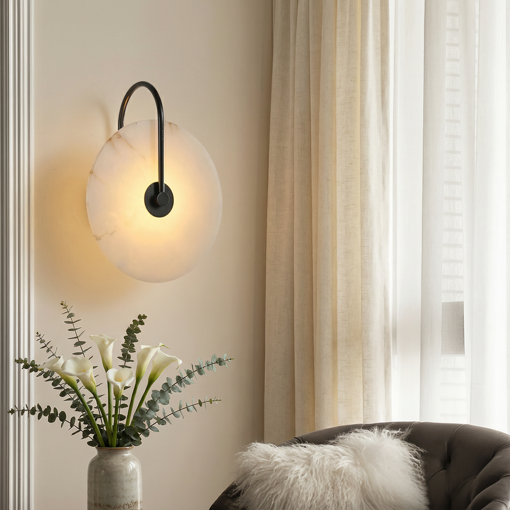 Astra Wall Lamp In Marble Design With Soft LED Glow For A Warm Contemporary Sconce Ambience In Hallways And Living Rooms