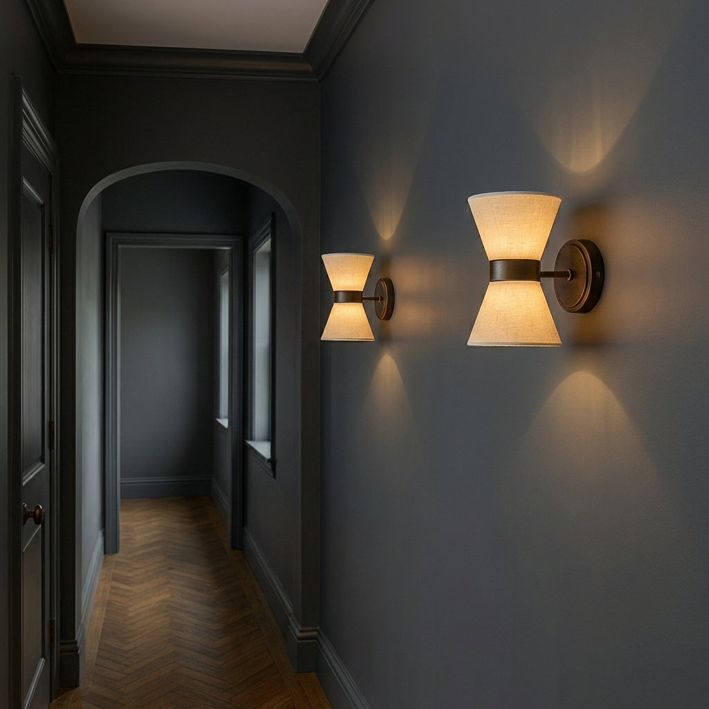 Lumora Modern Wall Light Sconce With Silk Shade In An Asymmetric Layout For Interiors