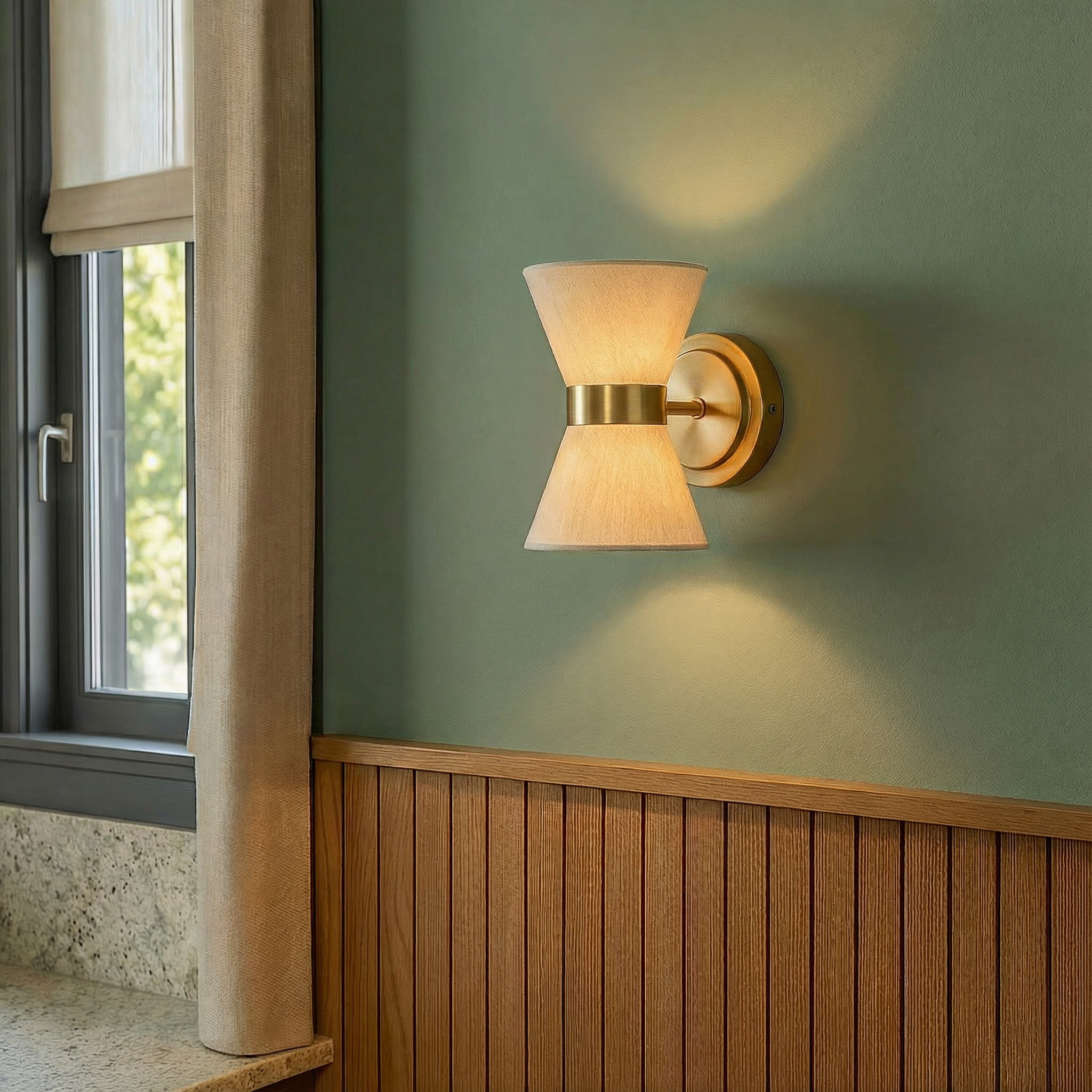 Lumora Modern Wall Light Sconce With Silk Shade In An Asymmetric Layout For Interiors