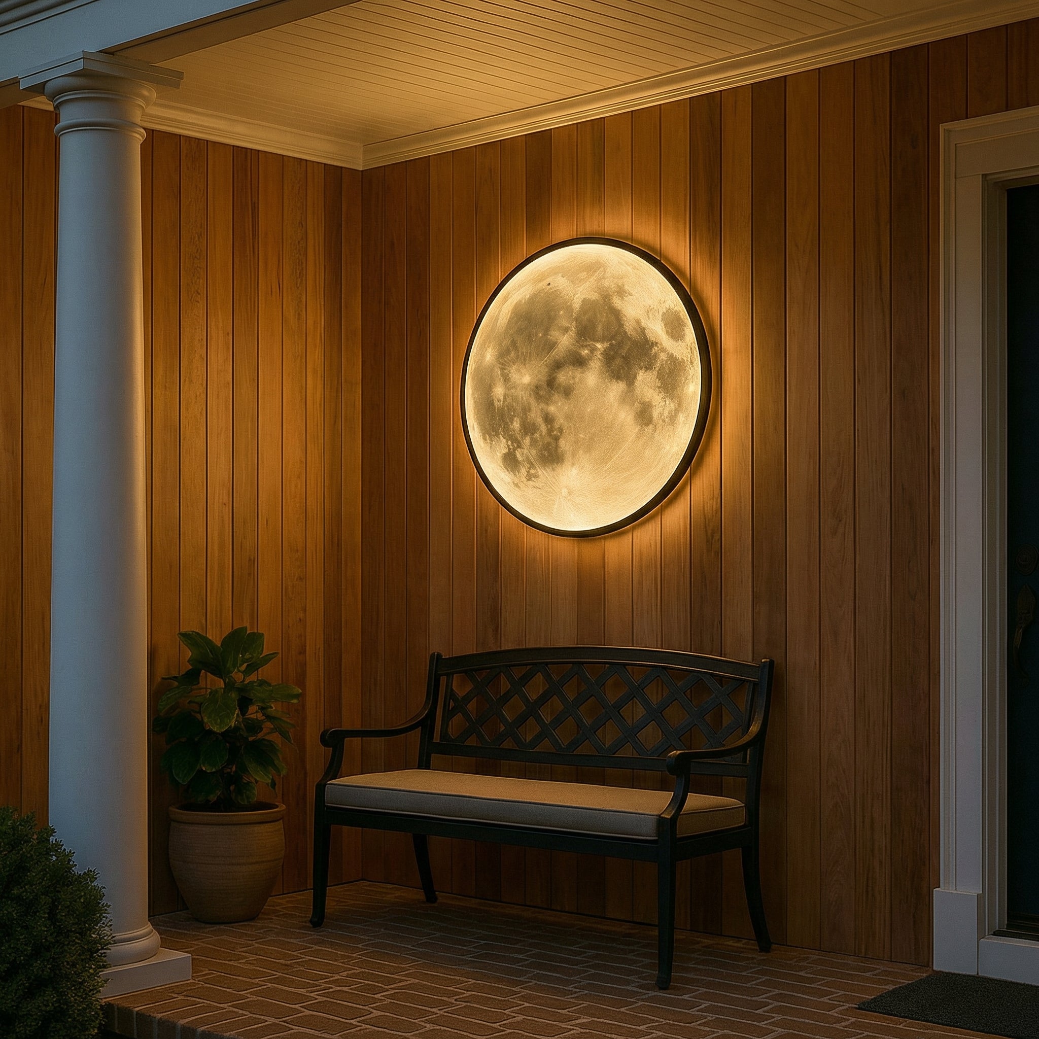 CelestiaGlow Exterior Wall Light With Moon Surface And Soft Led Glow For Patio And Garden