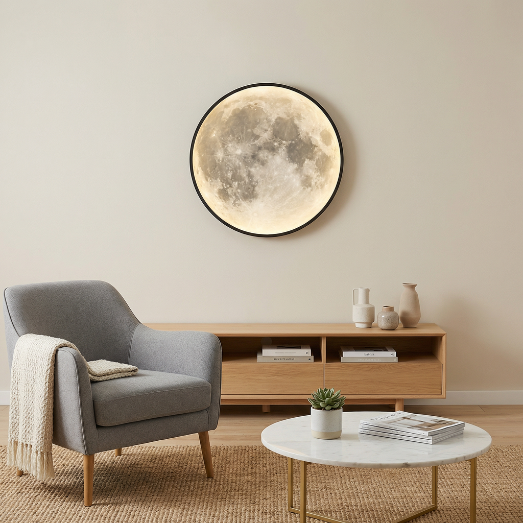 CelestiaGlow Exterior Wall Light With Moon Surface And Soft Led Glow For Patio And Garden