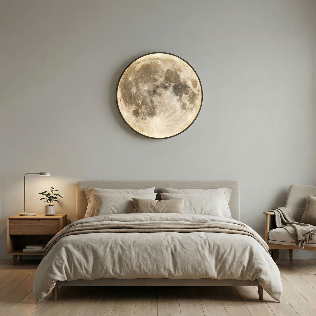 CelestiaGlow Exterior Wall Light With Moon Surface And Soft Led Glow For Patio And Garden