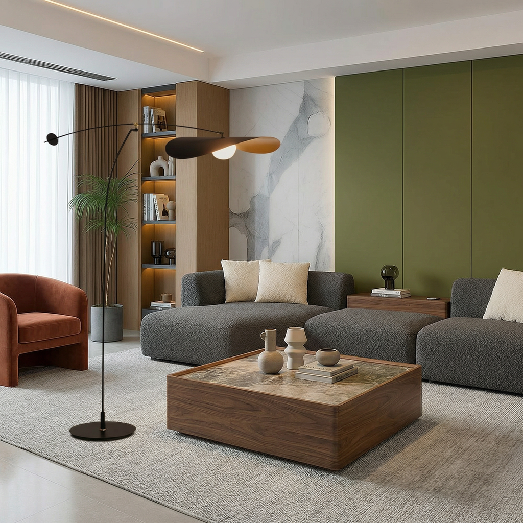Luma Line Contemporary Floor Lamp With Bamboo Column And Gentle LED Light For Warm Ambience