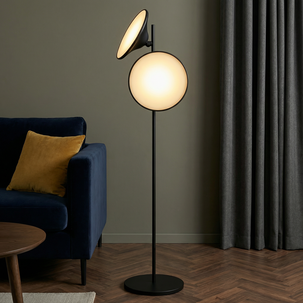 Modern Black Floor Light Powered By An LED Bulb For A Minimalist Living Room For Modern Home Ambience