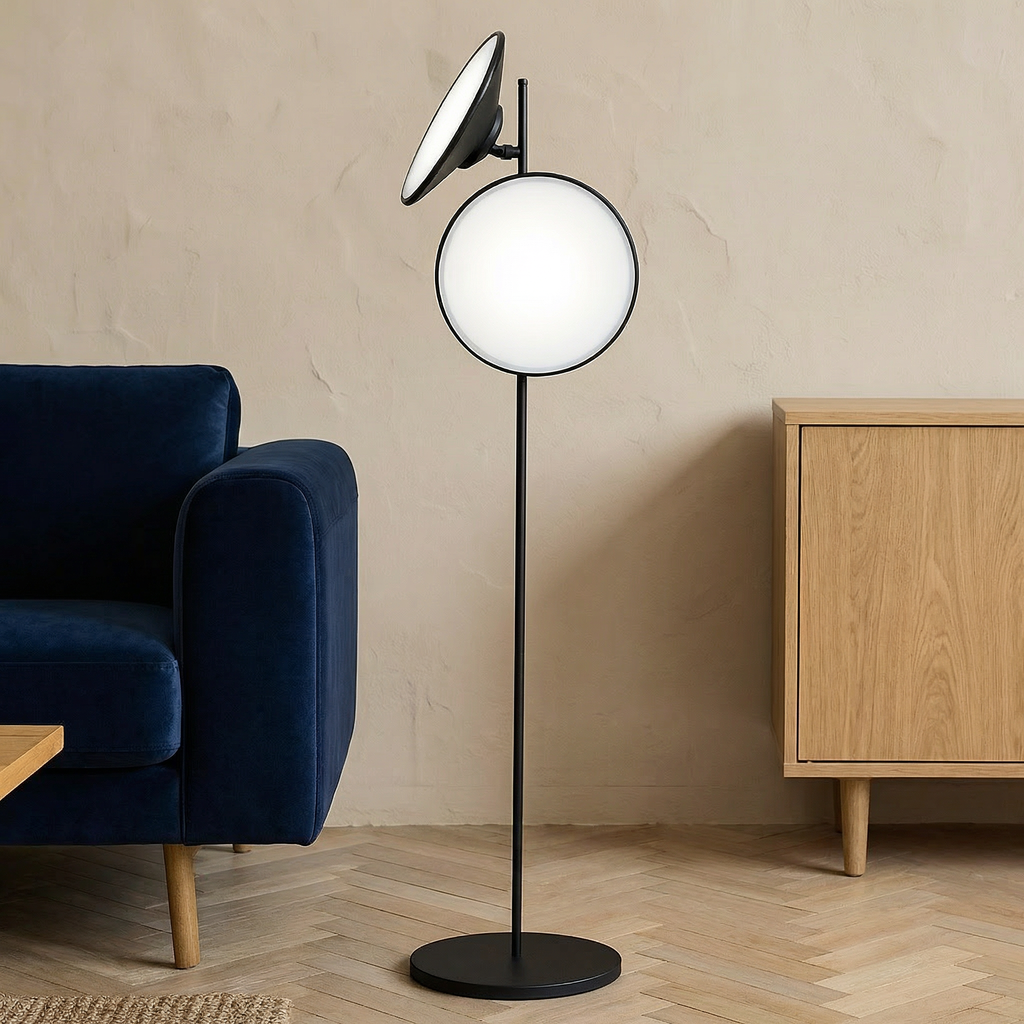 Modern Black Floor Light Powered By An LED Bulb For A Minimalist Living Room For Modern Home Ambience