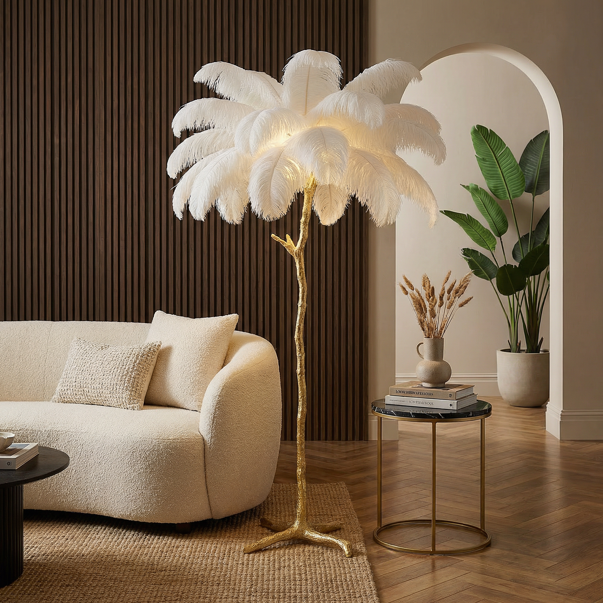 Elegant Ostrich Feather Floor Lamp With Modern Design And Adjustable Led Lighting For Living Rooms