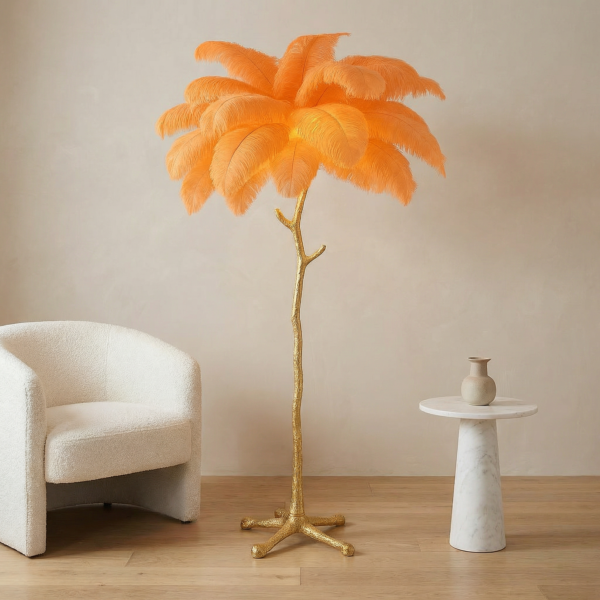 Elegant Ostrich Feather Floor Lamp With Modern Design And Adjustable Led Lighting For Living Rooms