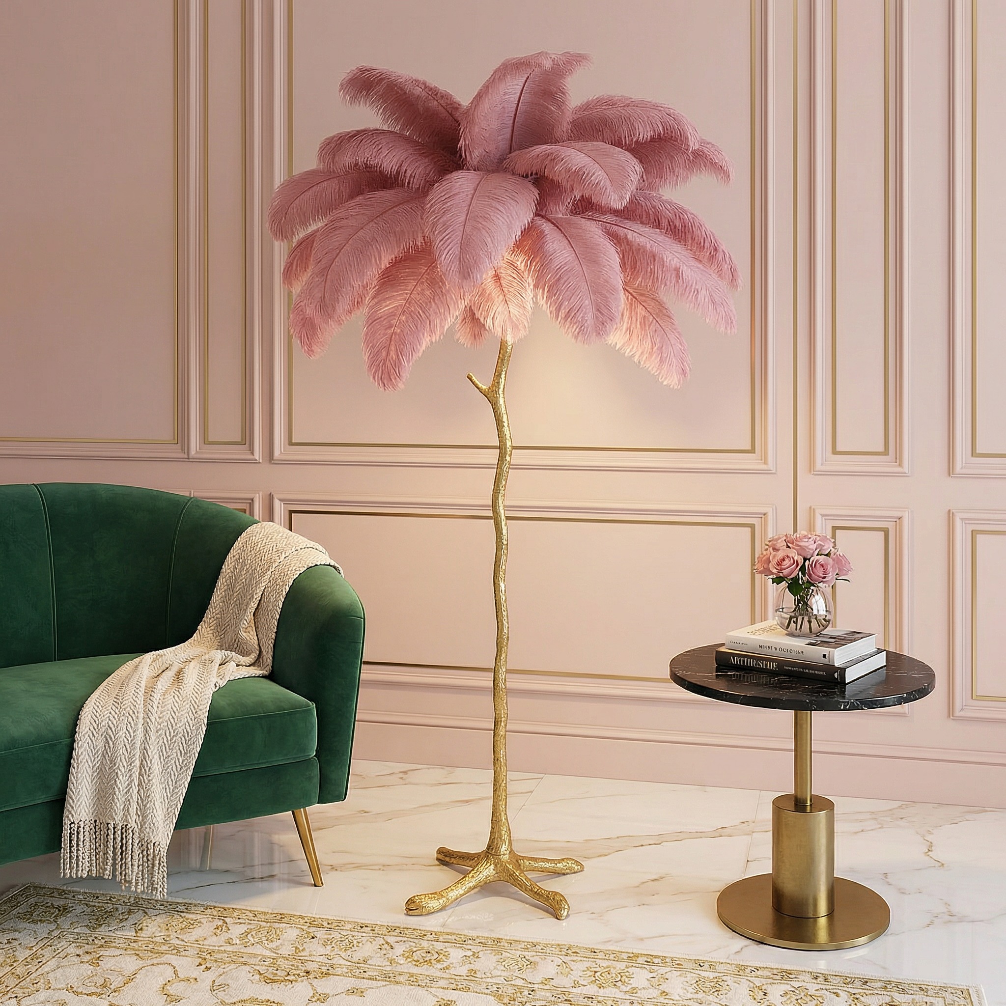 Elegant Ostrich Feather Floor Lamp With Modern Design And Adjustable Led Lighting For Living Rooms