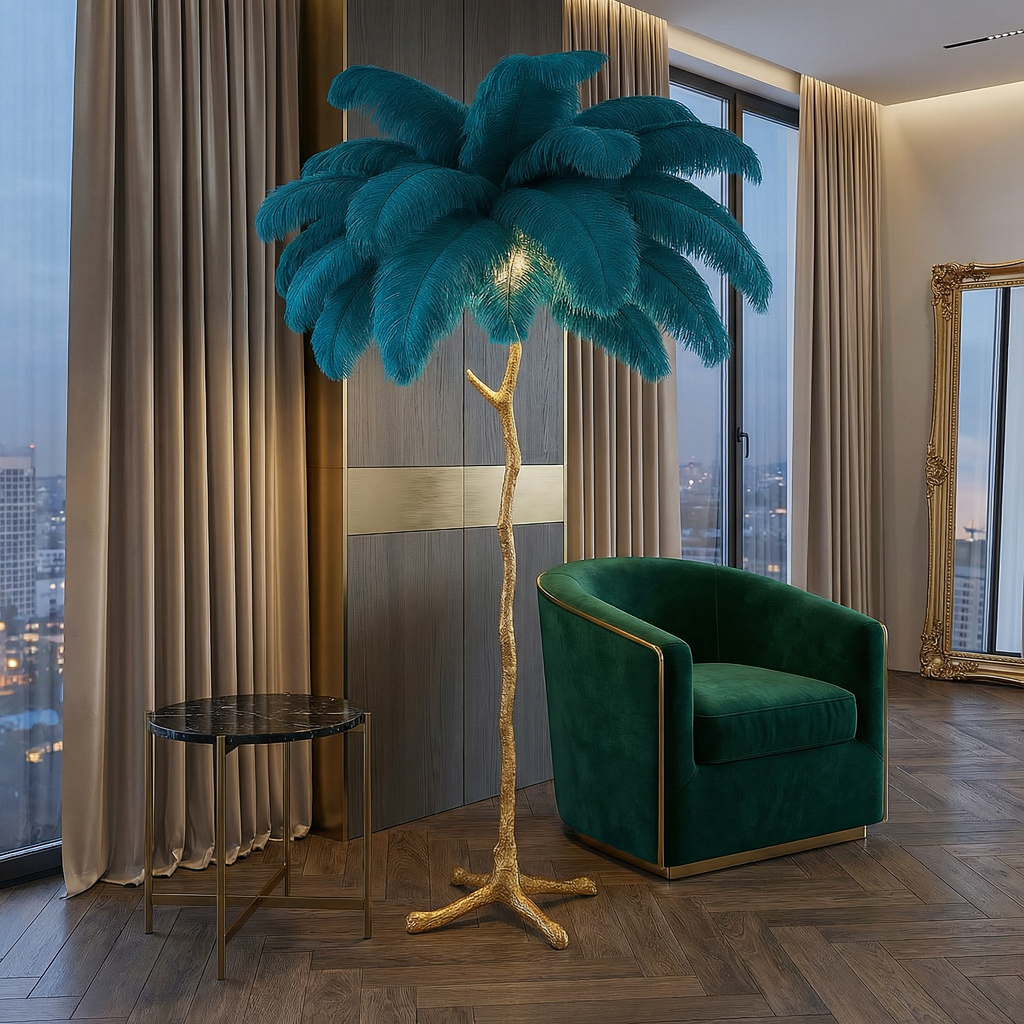 Elegant Ostrich Feather Floor Lamp With Modern Design And Adjustable Led Lighting For Living Rooms