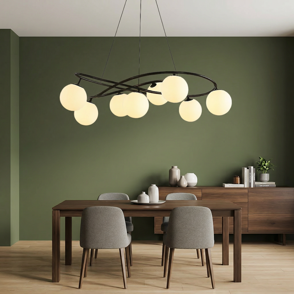 Arctic Heritage Black Chandelier Height Adjustable Vintage Dining Light LED Bulbs
