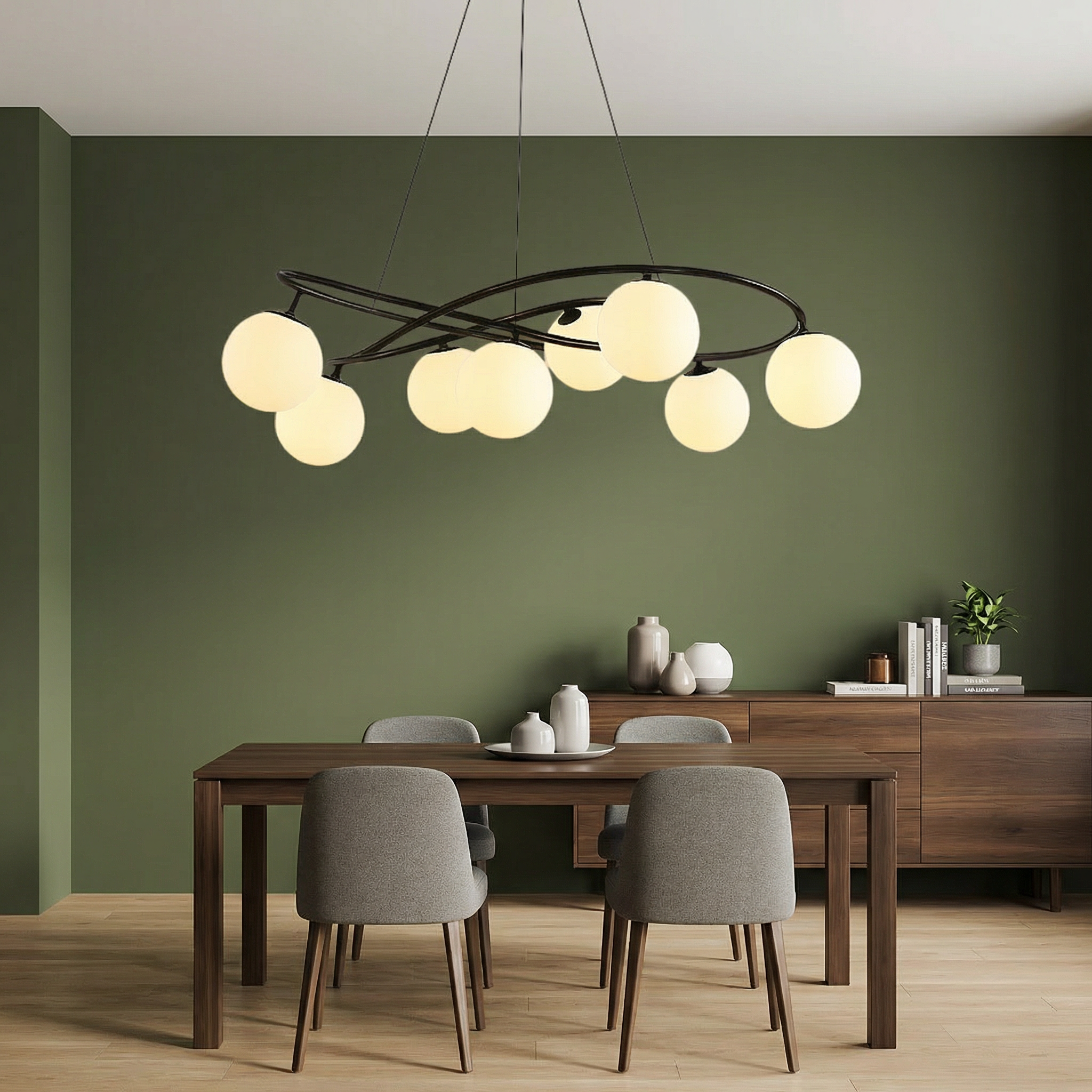 Arctic Heritage Black Chandelier Height Adjustable Vintage Dining Light LED Bulbs