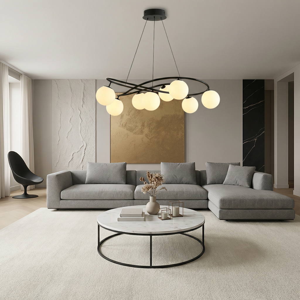 Arctic Heritage Black Chandelier Height Adjustable Vintage Dining Light LED Bulbs