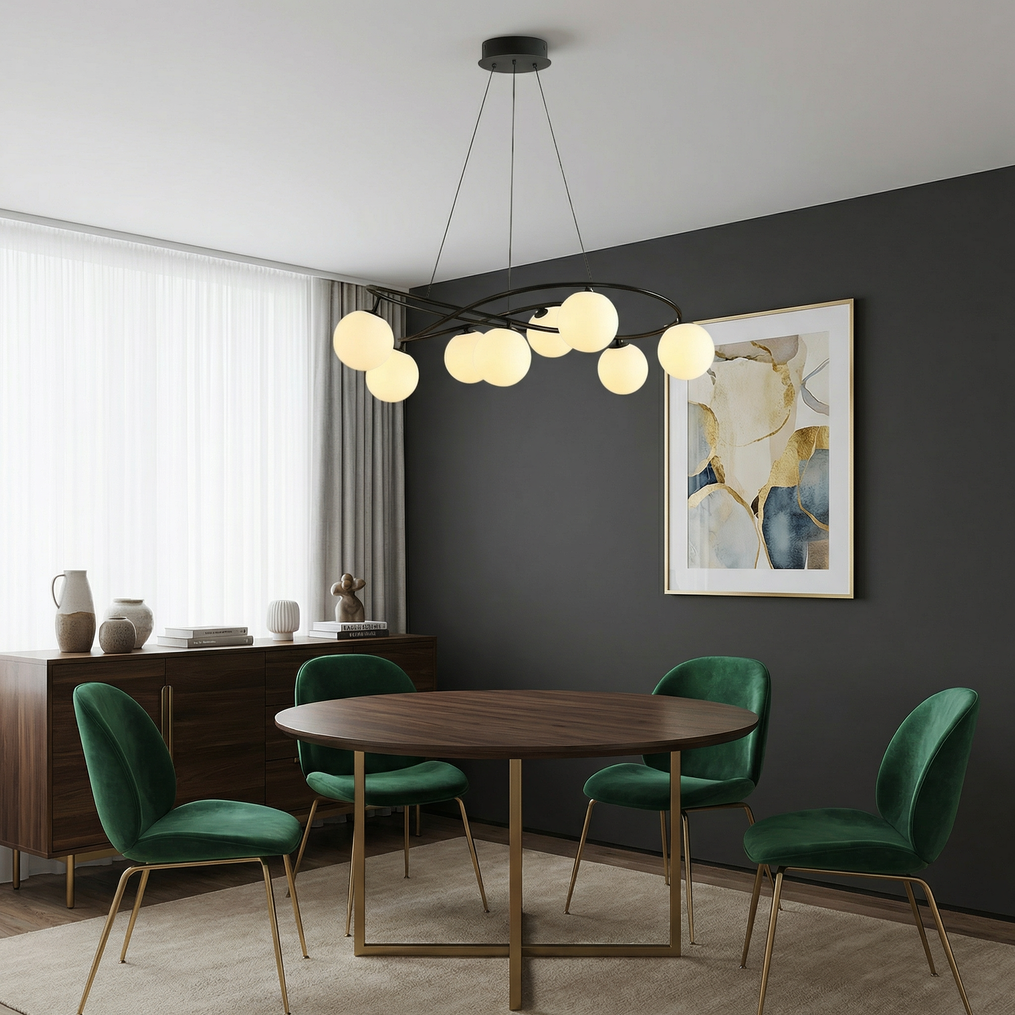 Arctic Heritage Black Chandelier Height Adjustable Vintage Dining Light LED Bulbs