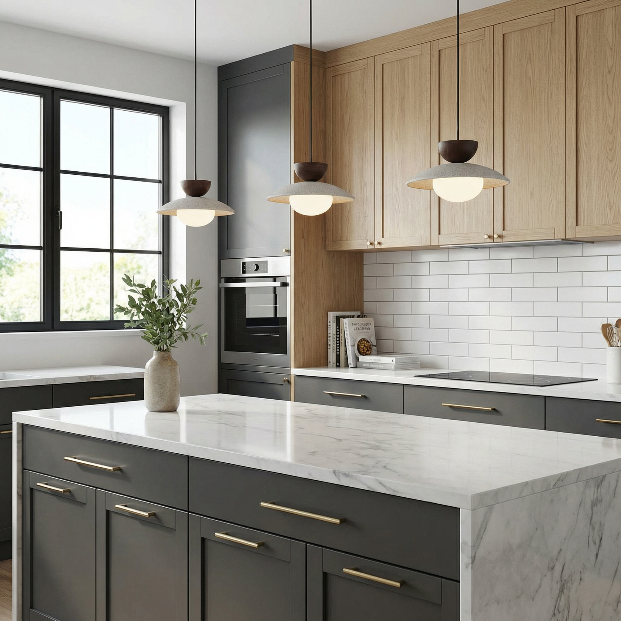 LumenOak Natural Wood Glass Pendant Light For Kitchen And Dining Areas In Modern Homes
