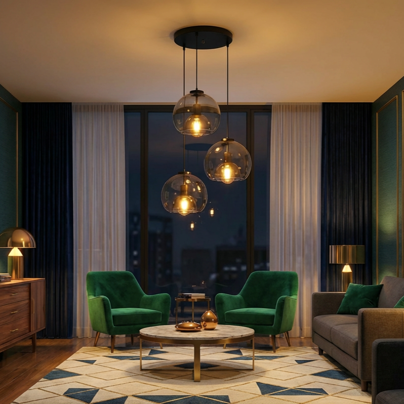 Glass Pendant Light With Multiple Shades For Ceiling Mount Over Dining Tables And Islands Round Canopy Or Linear Canopy