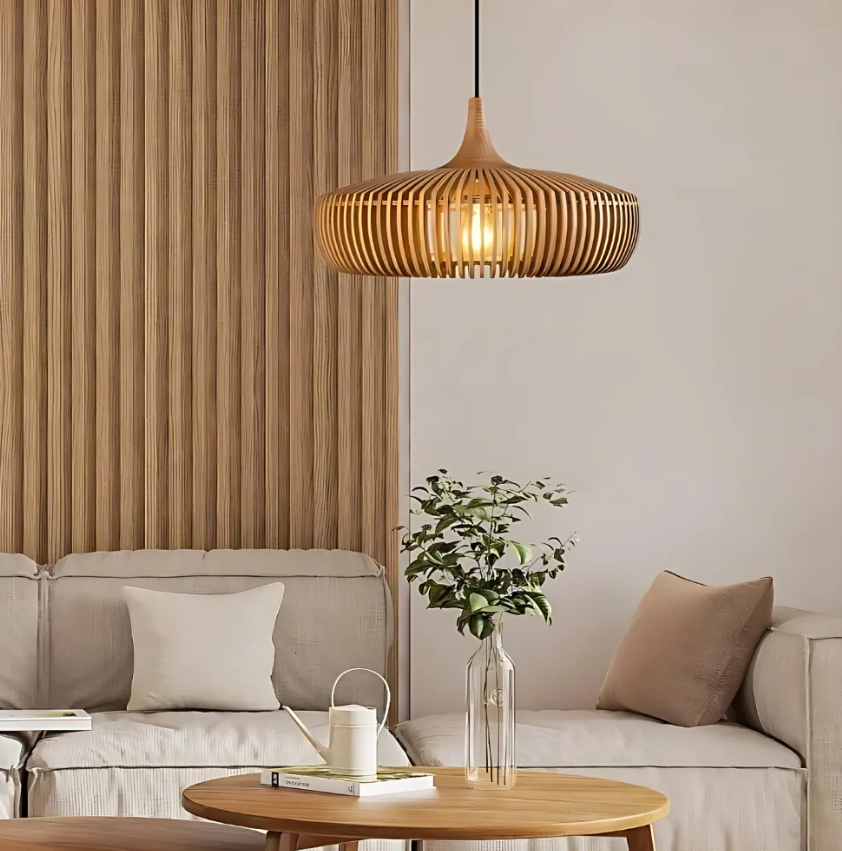 Solid Wood Slatted Pendant Light - Japandi Style | Ka-mostore