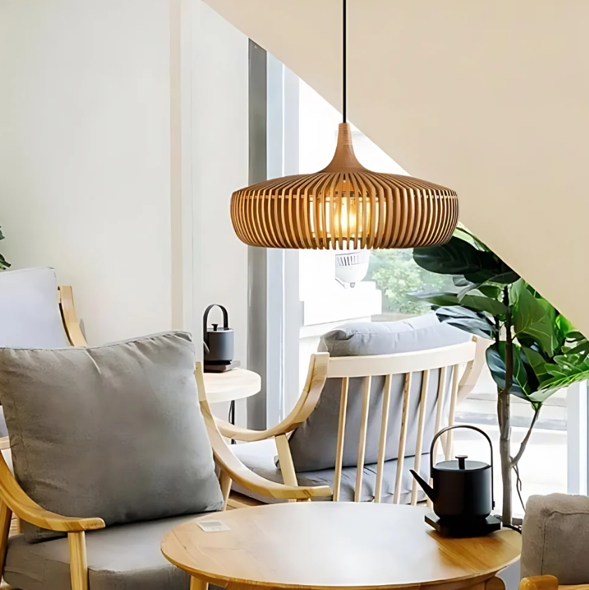 Solid Wood Slatted Pendant Light - Japandi Style | Ka-mostore