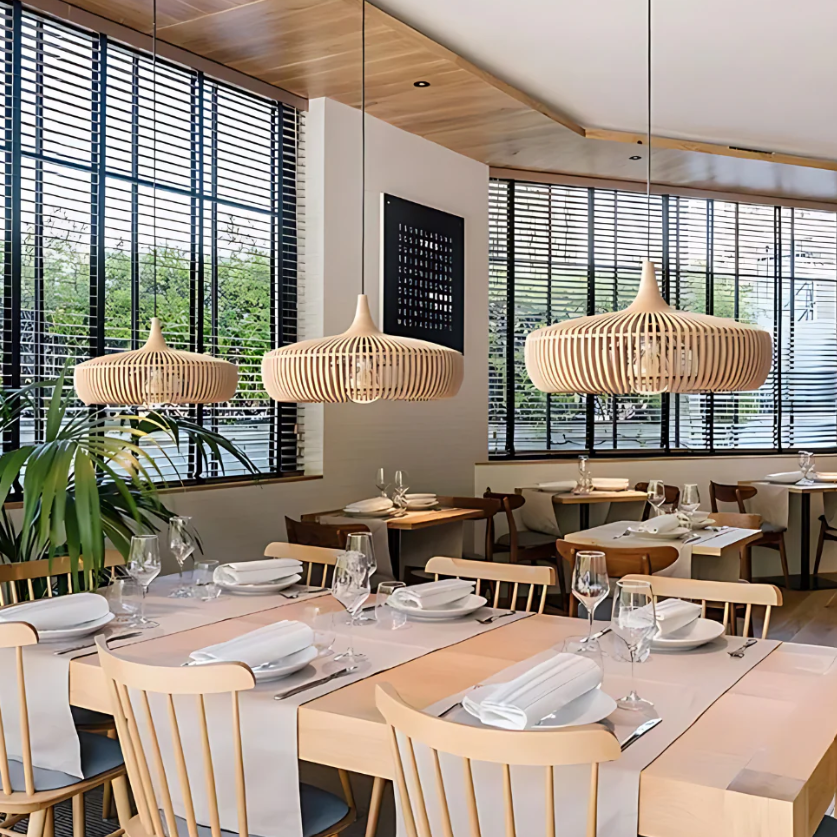 Solid Wood Slatted Pendant Light - Japandi Style | Ka-mostore