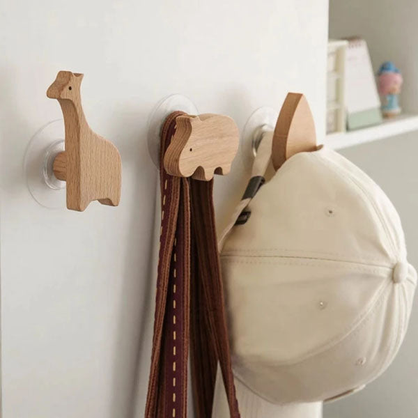 Wooden Animal Wall Hooks Self Adhesive Coat Rack For Kids Room Scandinavian Wall Decor