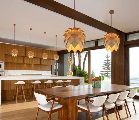 Sylva Pinecone Ceiling Pendant With Crystal Oak Finish And E27 Socket Compatible Lighting
