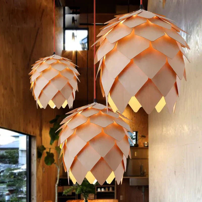 Sylva Pinecone Ceiling Pendant With Crystal Oak Finish And E27 Socket Compatible Lighting