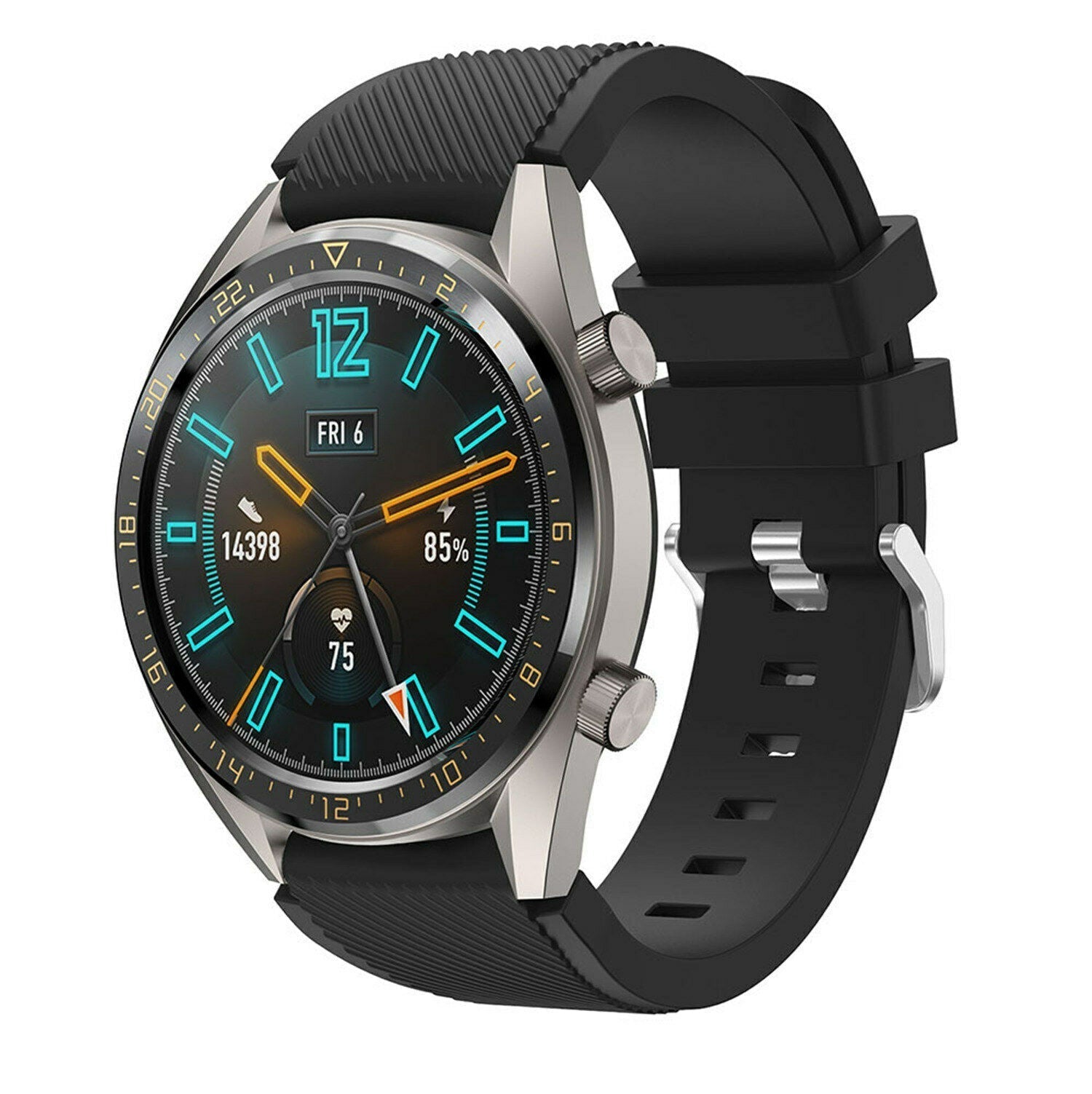 Schwarzes Silikonarmband für die Huawei Watch GT 2 – Metallschnalle