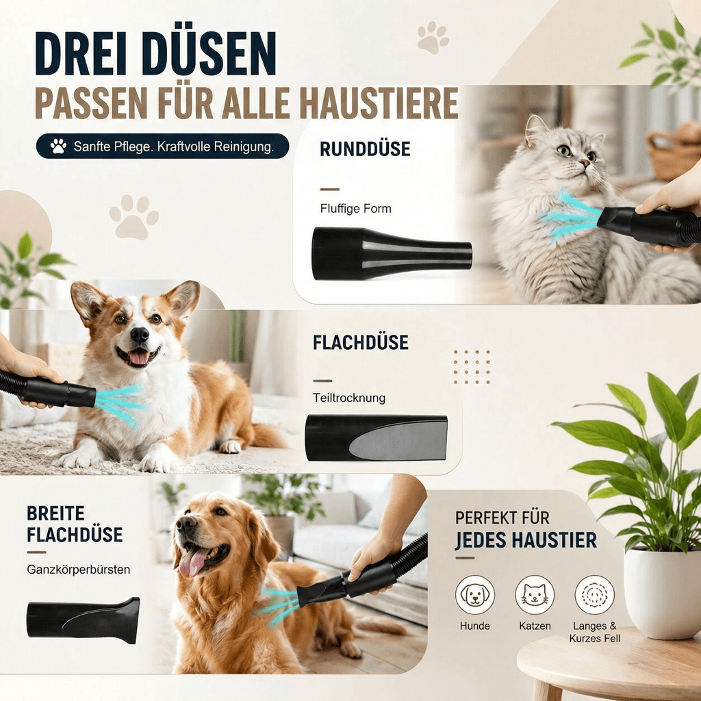 FellVento High-Power Dog Hair Dryer — Adjustable Temperature and Speed, High-Velocity Airflow