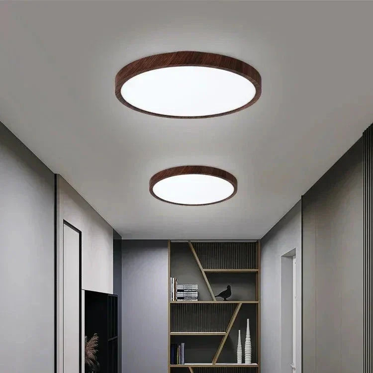 Lumara Ultrathin Circular Walnut Grain LED Ceiling Light With Three Modes For Modern Homes