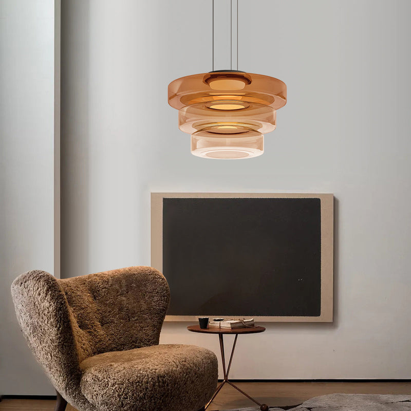 Zenor Amber Glass Layered Pendant Lamp For Dining Room And Living Room